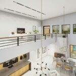 Spacious modern home interior with minimalist design and open balcony view.